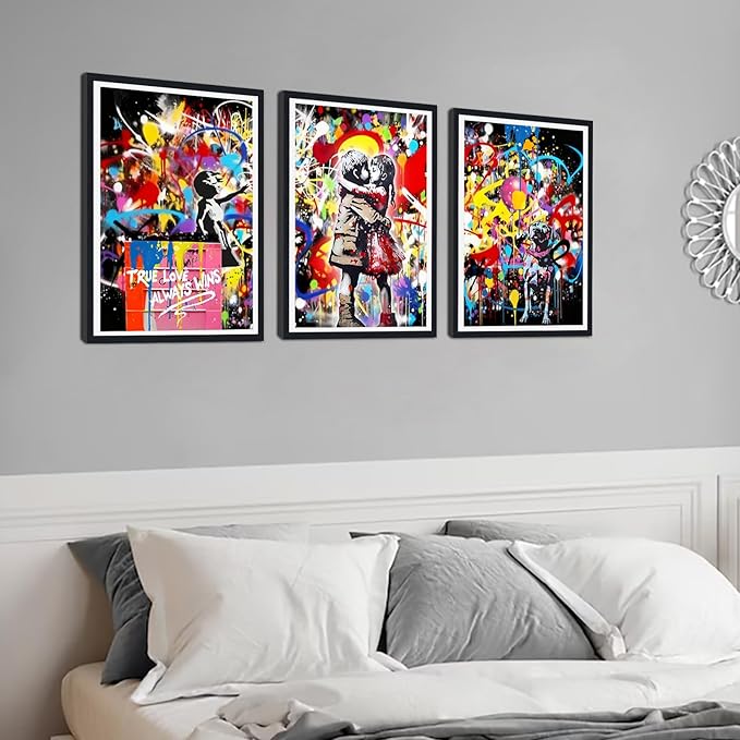 Novatique Graffiti Canvas Wall Art Banksy Art Wall Decor Colorful Graffiti Print Pictures Modern Teen Painting for Living Room Bedroom,12" x 16" x 3Pcs