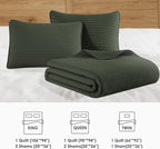 WRENSONGE Queen Quilt-3 Pieces Lightweight Bedspreads Dark Green Queen Size Quilt Bedding Set for All Seasons, Soft Summer Coverlet with 2 Pillow Shams Suitable for Bed, Couch