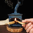 Ceramic Palo Santo Holder & Mini Chiminea Smudge Bowl | Multi-Functional Burner for Sage Sticks, Incense Cones, Copal,and Candles |Perfect for Energy Cleansing,Yoga Meditation| Anxiety Relief