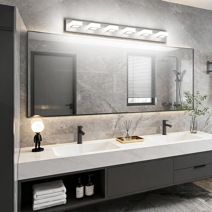 Ralbay 6 Lights Brushed Nickel Bathroom Lights Fixtures Dimmable 5 Color Temperature Acrylic Modern Brushed Nickel Vanity Lights for Bathroom Brushed Nickel-5 CCT 40.4 inch