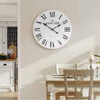 ARTPOWER Large Farmhouse Wall Clock, 24” Shiplap Wall Clock with Roman Numeral, Nearly Non-Ticking, Round Wall Clocks for Living Room Decor, Office, Bedroom, Entrance, White