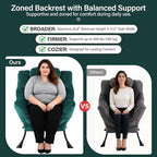 Lazy Chair with Ottoman, Modern Accent Chair with Lumbar Pillow, Velvet Dark Green Sofa, Lounge Chairs with Folding Footrest, Oversized Supportive Chairs for Bedroom, Reading
