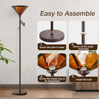 Floor Lamps for Living Room - 70" Brown Torchiere Standing Floor Lamp with Adjustable Swing Arm - Tall Corner Lamp Decor for Bedroom with Mica Shade LED Reading Light for Home Office