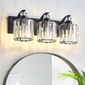3-Light Black Bathroom Light Fixture Modern Vanity Lights Over Mirror Vintage Wall Sconce Lighting for Bathroom, Bedroom, Living Room, Hallway E26 Base with Crystal Bathroom Vanity Light
