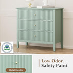 Large Sage Green Fluted 3-Section Set of 2, Modern 30 Inch Tall Wood Side Unit with Ball Bearing Slides, Wide Accent Furniture with Spacious Compartments for Living Room Entryway