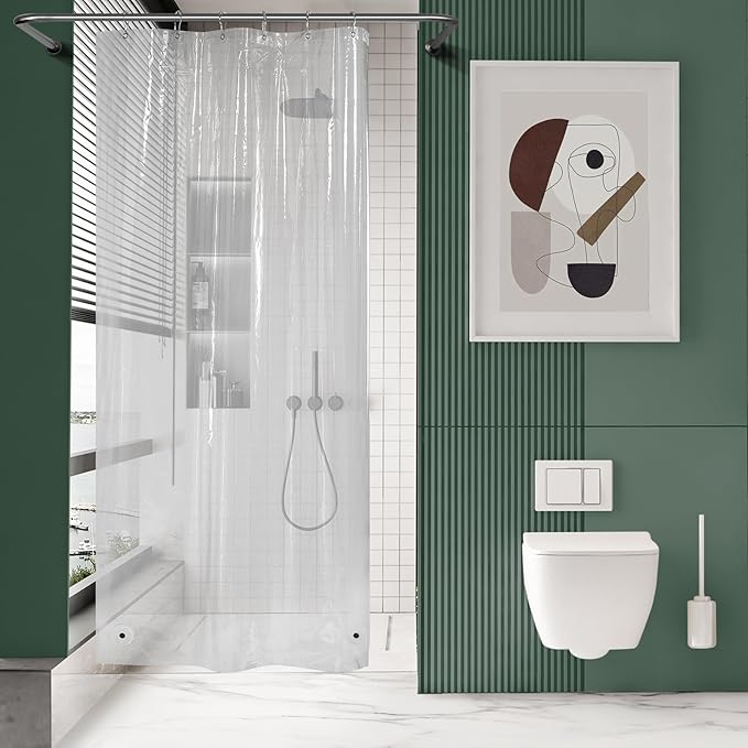 AmazerBath Small Shower Curtain Liner, 36x72 Stall Plastic Clear Shower Curtain Liner, PEVA Cute Narrow Shower Liner, Stand Up Shower Curtain Liners with 2 Magnets and 6 Rustproof Grommet Holes