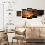 Elephant Stock Cross Silhouettes Wall Art Multi Piece Canvas - 5 Panel Christian Pictures Decor - Digital Design Canvas Print - Christian Wall Decor - 92" X 42"