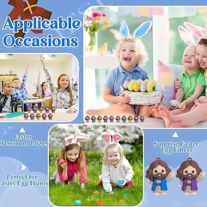 50 Pcs Mini Jesus Figures, Little Jesus Figures - Original Design Easter Party Favors, Sunday School Toys, Hide and Seek Game, Easter Egg Stuffers (Multicolor)