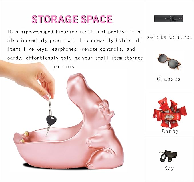 Hippo Statue, Hippo Resin Furniture Ornament Sculpture, Suitable for Home Decor, Desktop Hippo Candy Bowl, Entryway Table Storage Vessel, Storage Box (Pink)