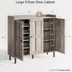ONBRILL Shoe Cabinet with 3 Doors and Adjustable Shelves, 30 Pairs Shoe Storage Cabinet, 40 Inch Tall Farmhouse Shoe Rack Shoe Organizer Cabinet for Entryway Living Room Closet, Gray Wash
