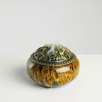 Incense Burner with Calabash Incense Stick Holder - Porcelain Charcoal Censer for Use with Resin Granular Powder Cone or Coil Incense (Kiln-Colored Yellow)