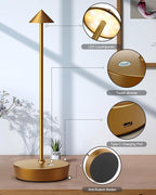 Cordless Table Lamps Rechargeable, 6000mAh Battery Operated LED Desk Lamp Outdoor Waterproof Portable Touch Dimmable Table Night Light for Patio Restaurant Dining Home Set of 2 Bronze