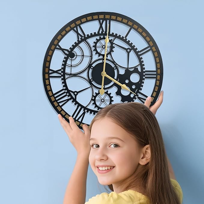 16 Inch Wall Clock, Gear Clock, Silent Non Ticking, Battery Operated Large Wall Clocks for Living Room Decor, Kitchen, Office (Vintage Industrial Steampunk)