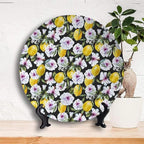 Ceramic Plates, Floral Decorative Ceramic Plates, Tropical Hibiscus Blossoms Petals with Lemons Nature, 10 Inch, for Dining, Parties, Wedding, Multicolor