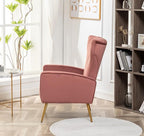 Modern Velvet Accent Chair, Channel Tufted Bedroom, Office or Living Room Furniture with Elegant Metal Legs, 26" Wide Armchair, Rose