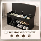 Apicizon Entryway Bench with Shoe Storage, Black, 2-Tier Shoe Rack, Padded Cushion, Wooden Frame
