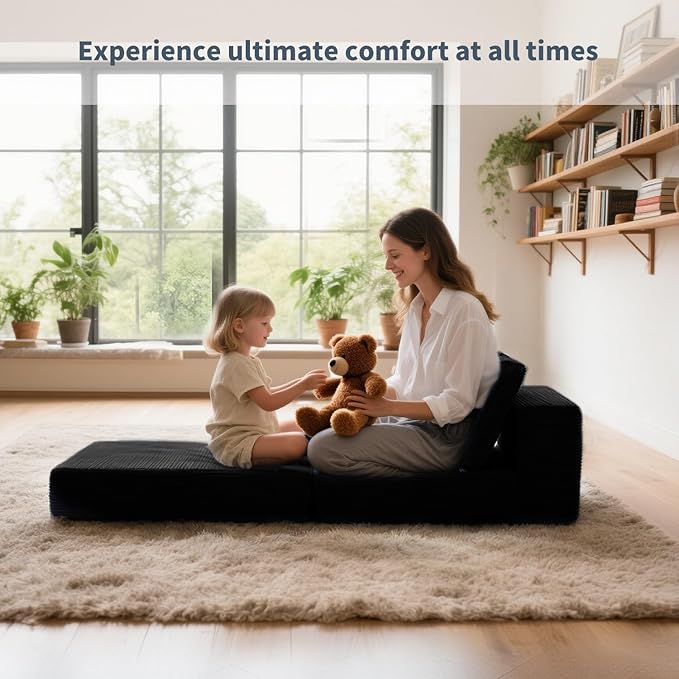 FILUXE Modular Sectional Sofa, Modern Modular Sofa Couch with Deep Seat，Comfy Cloud Couch, Sectional Couches for Living Room, Bedroom and Apartment，1-Seater，Black