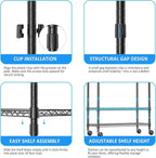IZEUK Heavy Duty Rolling Garment Rack with 3 Adjustable Wire Shelves, Hanging Rod & Side Hooks - Mobile Clothes Rack with Wheels, 29.5" W x 15.7" D x 75" H, Black