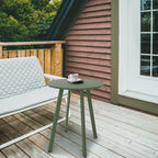 Outdoor Table, Weather Resistant Patio Round Metal Steel Small Table, Waterproof End Table for Garden Balcony Yard, Dark Green