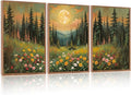 CHDITB Moonlit Forest Floral Framed Canvas Wall Art Set, Nature Inspired Wall Decor, Mystical Midnight Spiritual Wall Painting, Vintage Mountain Landscape Art Prints for Living Room, Bedroom, 16"x24"