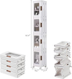 VECELO 4-Tier Tall Narrow Storage Cabinet with Movable Wheels, Adjustable Shelves, Anti-Tip, Slim, for Small Space, Bathroom, Kitchen, Laundry, White | 4-Tier, Movable Wheels, Adjustable Shelves, Magnetic Doors, Slim