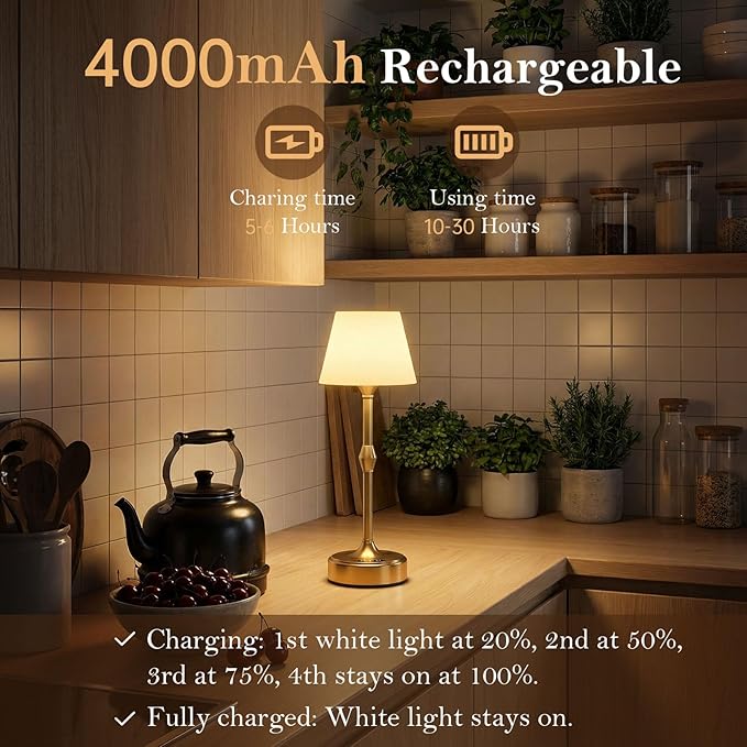 IP65 Waterproof Shower Lamp for Bathroom, Cordless Table Lamp Rechargeable Battery Operated, 3-Colors Dimmable Touch Lamp for Bathtub, Shower Light, Bath Light and Relaxing Routines, Set of 1