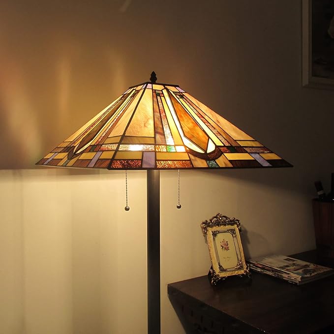 Tiffany Style Mission Floor Lamp 65" Tall Stained Glass Floor Standing Light Fixture for Living Room Reading Bedroom Office, Multi-Colored