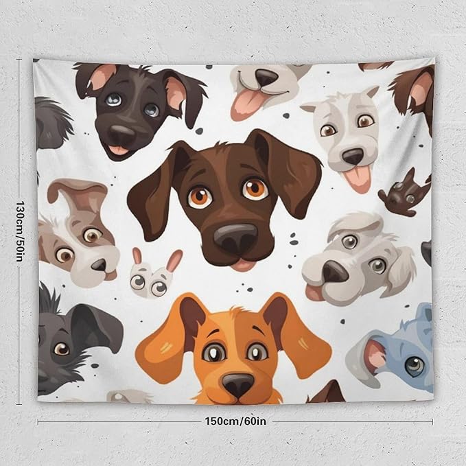 VUMIVI Cartoon Dog Head Tapestry Adorable Pets Humorous Style Abstract Art Illustration Tapestry Wall Hanging for Living Room Bedroom Dorm Classroom Aesthetic Decor W60xL50in