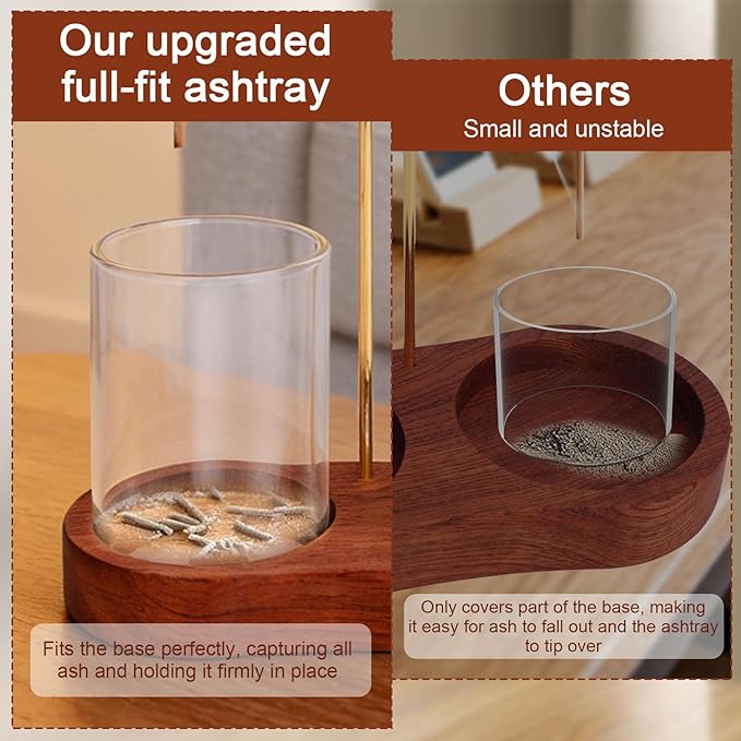 3 in 1 Glass Incense Holder, Upside Down Incense Stick Holder with Enlarged Aroma Storage Cup Ash Tray Brush & Cone Stand for Meditation Yoga Spa & Home Decor