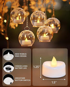 LED Tea Lights, 24-Pack Battery Operated, Long-Lasting 200 Hour Flameless Candles, Flickering for Halloween & Fall, Warm Yellow, 1.5'' D x 1.25'' H