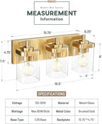Bathroom Light Fixtures Over Mirror, 3-Light Brushed Gold Vanity Light with Square Clear Glass Shade, Modern Wall Sconces, Vanity Lighting Fixtures, VL194-BG-3