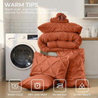Sasttie Queen Comforter Set, 7-Piece Bed in a Bag, Pintuck Bedding Sets for All Season, Includes Comforter, Flat Sheet, Fitted Sheet, Pillowcases and Pillowshams, Burnt Orange