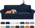 YEMYHOM Latest Checkered 3 Pieces Couch Covers for 2 Cushion Couch High Stretch Sofa Cover with 2 Extra Large Seat Cushion Covers Anti Slip Elastic Slipcovers (Navy), 71"-91"(2 Cushions)