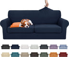 YEMYHOM Latest Checkered 3 Pieces Couch Covers for 2 Cushion Couch High Stretch Sofa Cover with 2 Extra Large Seat Cushion Covers Anti Slip Elastic Slipcovers (Navy), 71"-91"(2 Cushions)