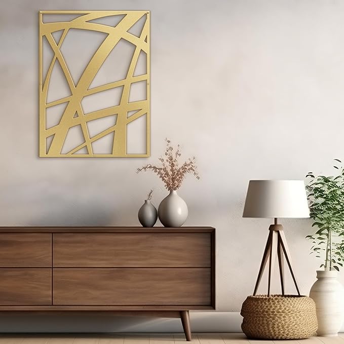 SIGNLEADER Metal Wall Art Decor Gold Line Abstract Geometric Minimalist Modern Abstract Wall Sculpture Hangings Home Decoration for Living Room, Bedroom, Bathroom, Kitchen, Outdoor - 18" Gold