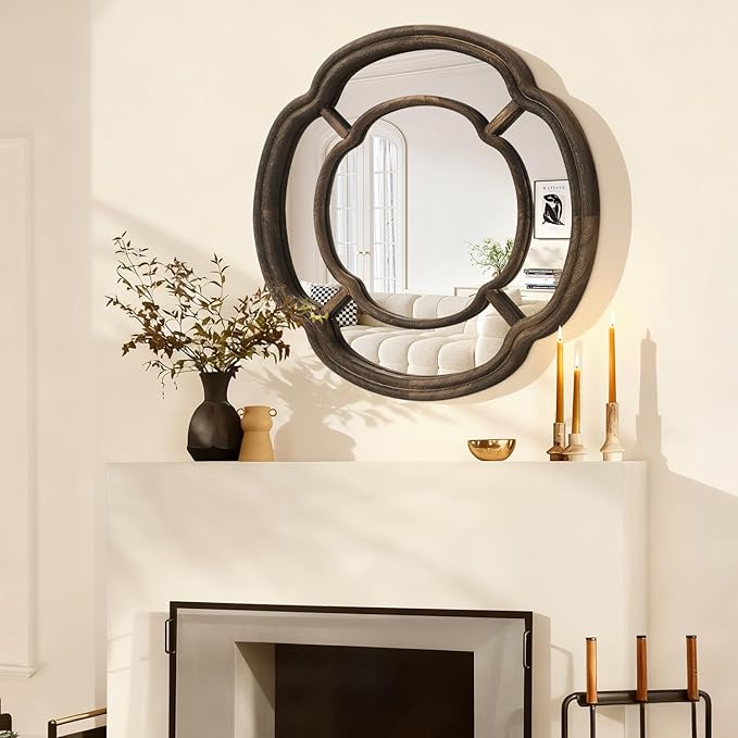 Irregular Wall Mirror, Large Round Wavy Hanging Mirror Circle Wooden Framed Decorative Mirrors 20 Inch for Living Room Hallway Entryway Decor Mirrors