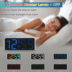 Peakeep Small Digital Alarm Clock Plug in for Kids Bedroom Bedside Nightstand, 8 RGB Colors Large Display Dimmable 6 Brightness, Corded Electric Battery Backup (White - RGB)