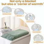 Sage Green Chenille Throw Blanket for Couch Bed，Soft Cozy Throw Blanket with Handmade Fringe, Decorative Blanket for Sofa Chair Living Room for Gift, (Sage Green)