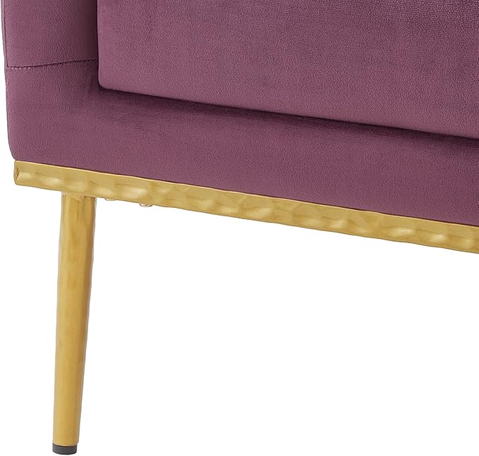 Merax Luxury Velvet Accent Chair, Modern Mid-Century Armchair for Living Room, Bedroom Reading Corner, Comfortable Tufted Single Seater Sofa Chair with Iron Legs (Purple)