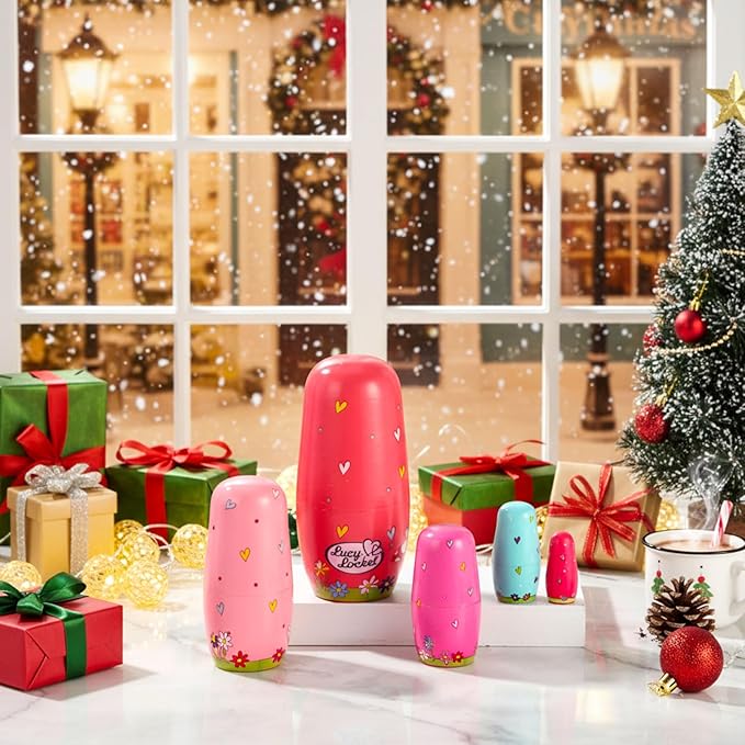 Gejoy Russian Nesting Dolls for Kids Handmade Matryoshka Wooden Stacking Toys Nesting Dolls Collectible Gifts for Winter Christmas Holiday Present Boys Girls Adults Home Decor(Flower Fairy)