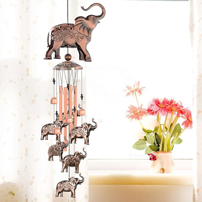 JOBOSI Elephant Wind Chimes, Elephant Room Decor Garden Decor Patio Decorations with S Hook Gifts for mom Women Grandma Friends Mother
