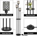 Floor Lamps for Living Room, Standing Floor Lamp with Shelves, Tall Lamp with Table, Modern Mid Century Floor Lamp with E26 Base, Coner Crystal Floor Light for Bedroom (Without Bulb)