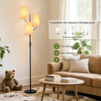 Farmhouse Floor Lamp for Living Room, 70" Tall 3-Light Tree Standing Lamp with Black Pole, Industrial Rustic Floor Lamps for Bedroom, Office and Reading Corner (Bulb Not Included)