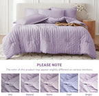 MUXHOMO 5 Pieces Twin Comforter Set, Seersucker Bed in a Bag Twin Size, All Season Luxury Bedding Set with Comforter, Flat Sheet, Fitted Sheet, Pillowcase & Sham, Lavender