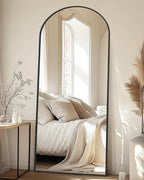 Full-Length Floor Mirror with Stand, 58"x18" Arched Style Full Body Standing Mirror for Bedroom, Living Room, Gym, Dorm - Shatter-Resistant & Easy Assembly, Black
