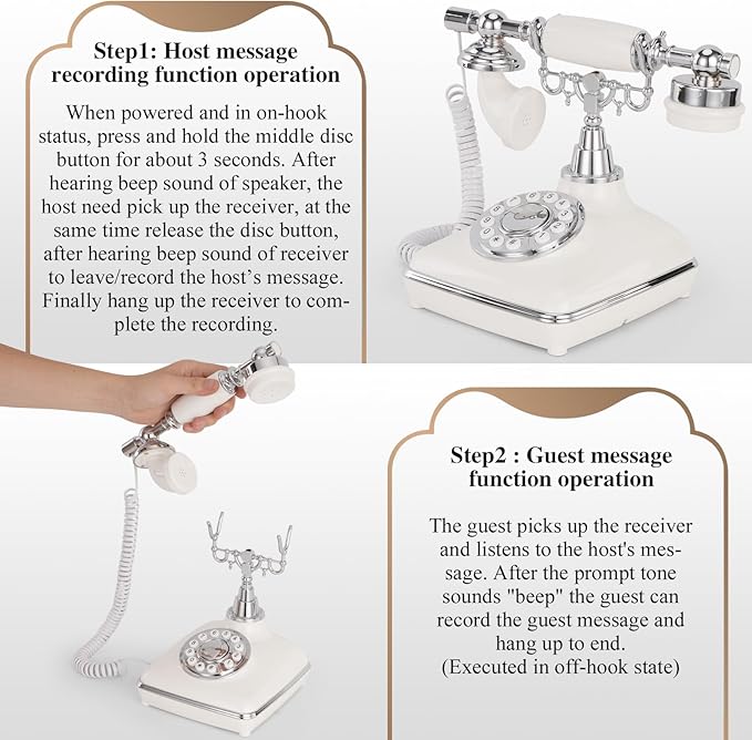 UKBW Audio Guest Book Wedding Phone, Audio Phone Guestbook, Vintage Retro Style Audio Guest Book Phone for Wedding, Birthday Party, Anniversary and Other Special Occasions(White)
