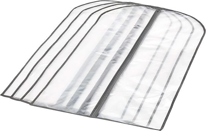 Amazon Basics Zippered Peva Garment Storage Bag, 5-Pack, White