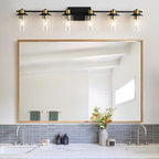 LOUSACE Bathroom Light Fixtures Black and Gold, 6 Light Bathroom Vanity Light, Modern Bathroom Light over Mirror with Clear Glass Shades, Brushed Gold Socket Wall Vanity Lighting Fixtures for Bathroom