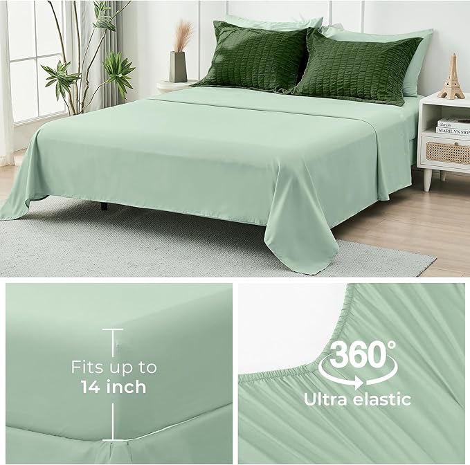 HYMOKEGE Dark Green/Sage Green Twin XL Comforter Set Seersucker 5 Pieces, All Season Luxury Bed in a Bag for Bedroom, Bedding Set with Comforter, Sheets, Pillowcase & Sham