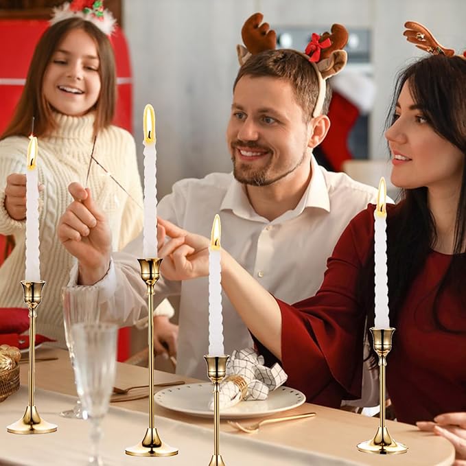 Candlestick Holders Brass Gold Metal Taper Candle Holders, Set of 6 Vintage Decorative Centerpiece Candelabra Tall Candle Stands for Table Mantel Wedding Housewarming